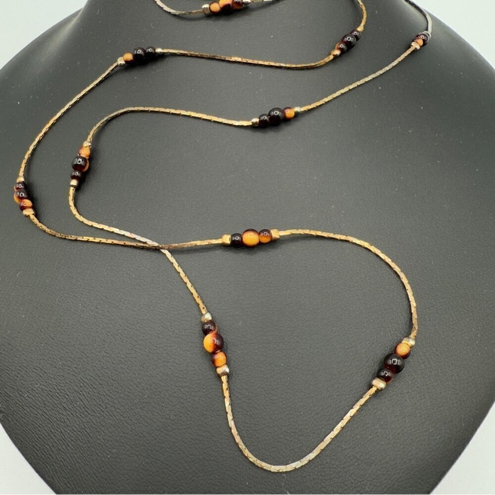 Vintage 1960s Korea Elegant Gold and Brown Beaded Necklace